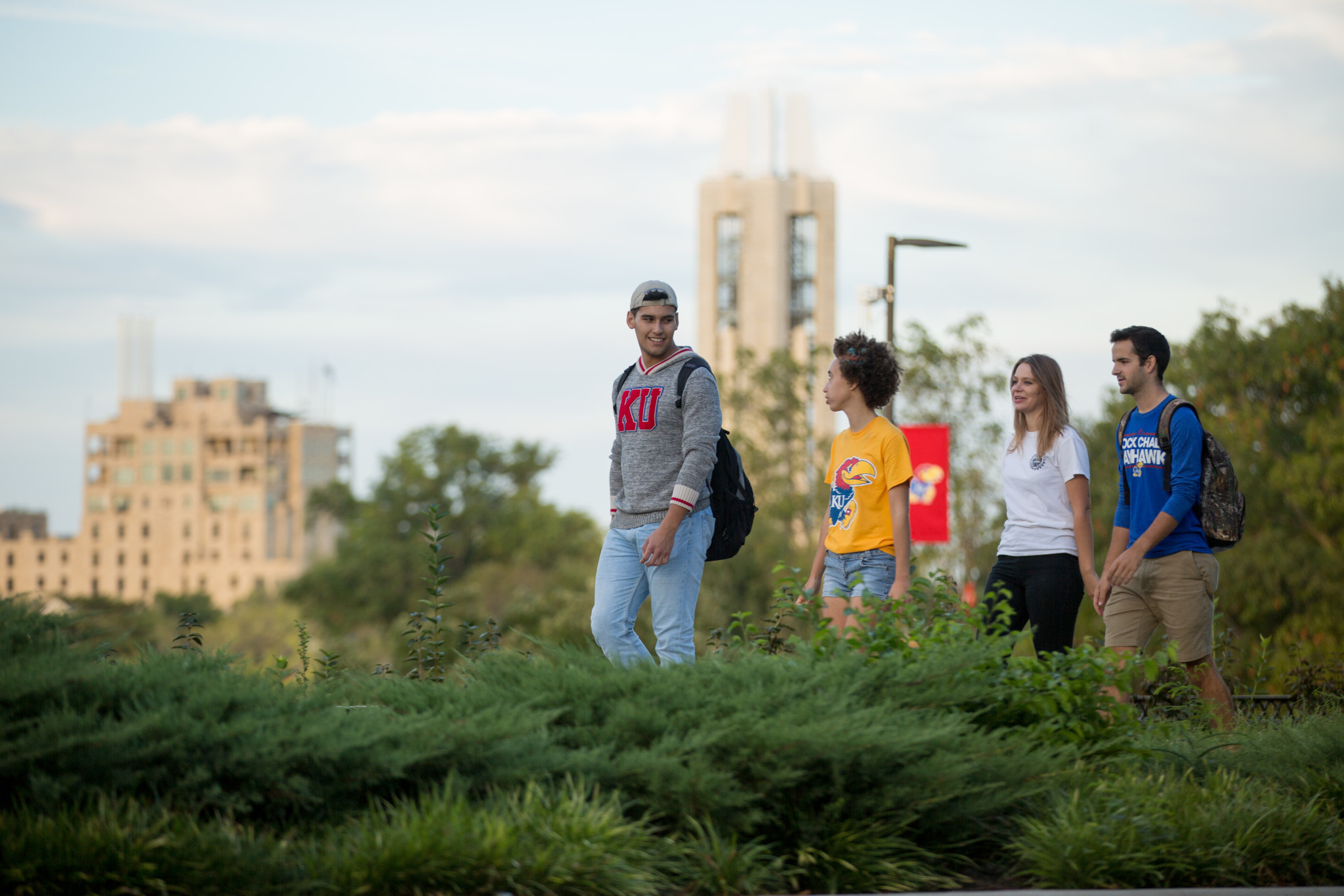 Students walking, Campanile background